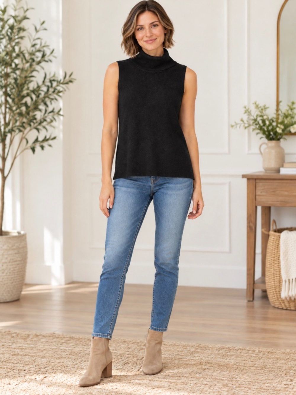 August Silk Black Sparkly Sleeveless Top Cowl Neck Shirt Size Medium